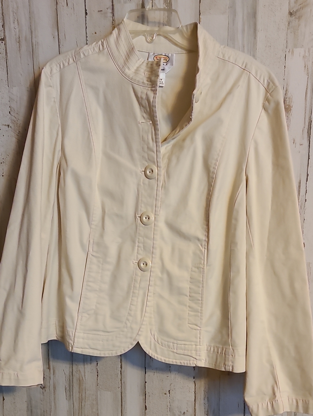 Talbots Cream Button-Front Stand-Collar Jacket